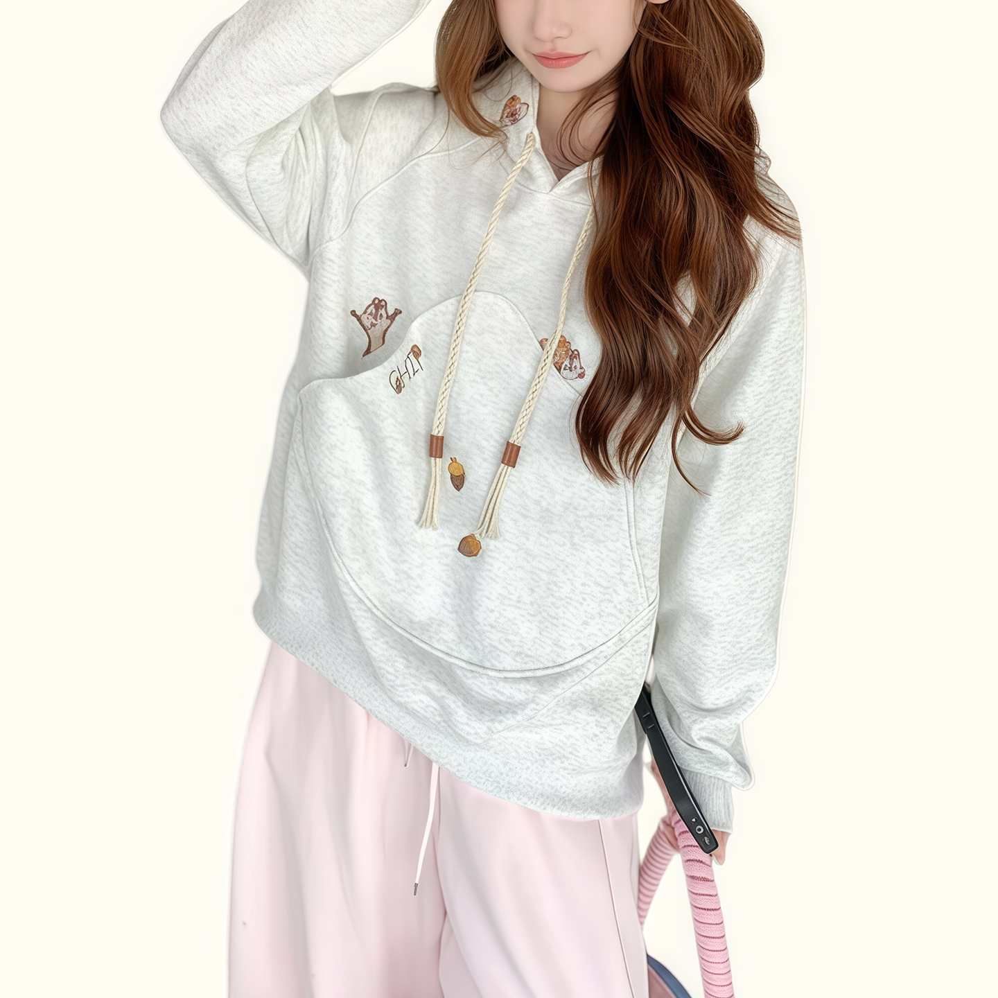 刺绣连帽卫衣女韩版卡通灰色秋冬