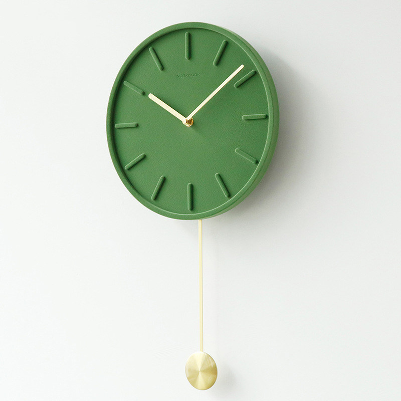 现代简约钟表高档法式复古绿色静音摇摆客厅挂钟摆台高级中古风