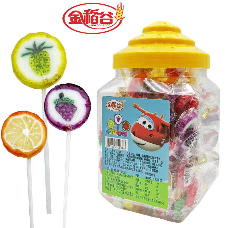 100小支桶装 金稻谷混合水果味切片棒棒糖整箱批散装奖励小孩零食