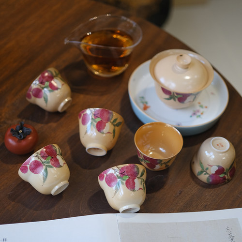 小谦山房柴烧手绘荔枝杯孤品