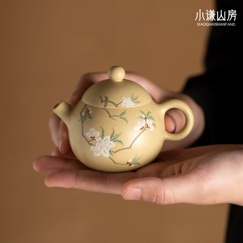 小谦山房黄金段泥桃花文旦紫砂壶
