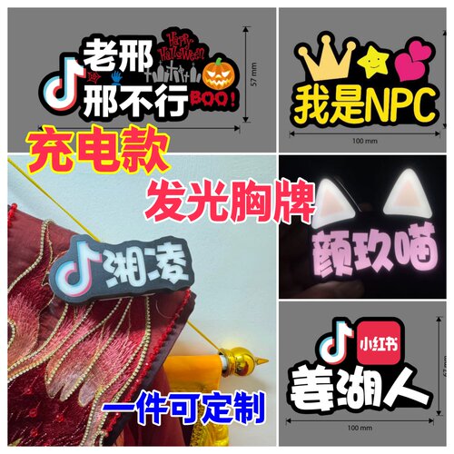 网红景区主题公园NPC发光胸牌应援灯牌定制充电款抖音名字胸牌