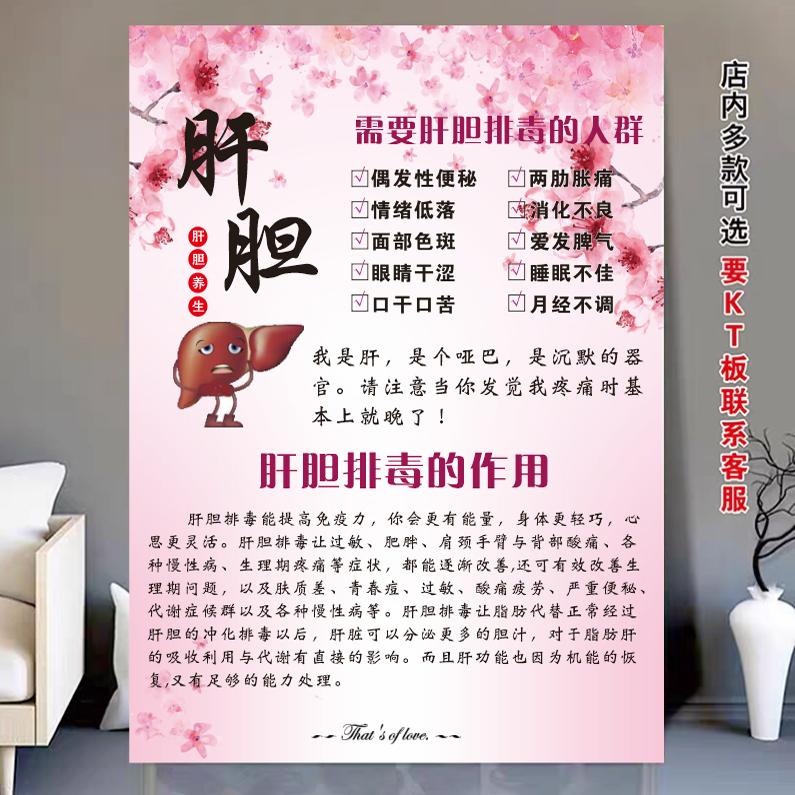 肝胆排毒养生海报肠胃按摩保养贴纸挂图美容养身馆装饰画头疗按摩