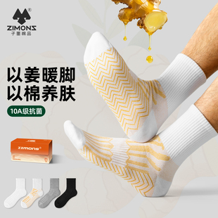子墨袜子男款 中筒长袜男生 暖姜10A抗菌纯棉防臭运动保暖秋冬厚款