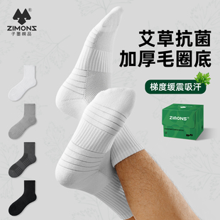 子墨艾草袜子男士 纯棉纱线毛巾底防臭10A抗菌篮球羽毛球运动男生