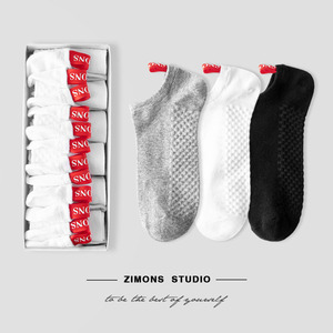 6双装ZIMONS子墨按摩底男士布标船袜夏季款薄纯棉透气礼盒白袜子