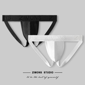 头新款 2条子墨棉品丁字裤 白色男生性感后空男款 裤 男士 双丁内裤