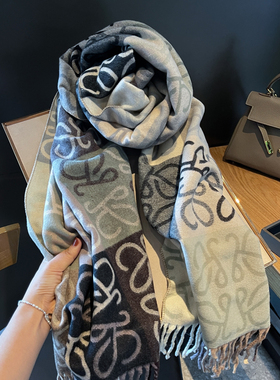 双面双色仿羊绒围巾女拼色格子长款百搭披肩秋冬加厚保暖学生围脖