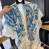 丝巾女腰果花轻薄纱巾春夏围巾女棉麻长款 两用披肩旅游防晒沙滩巾