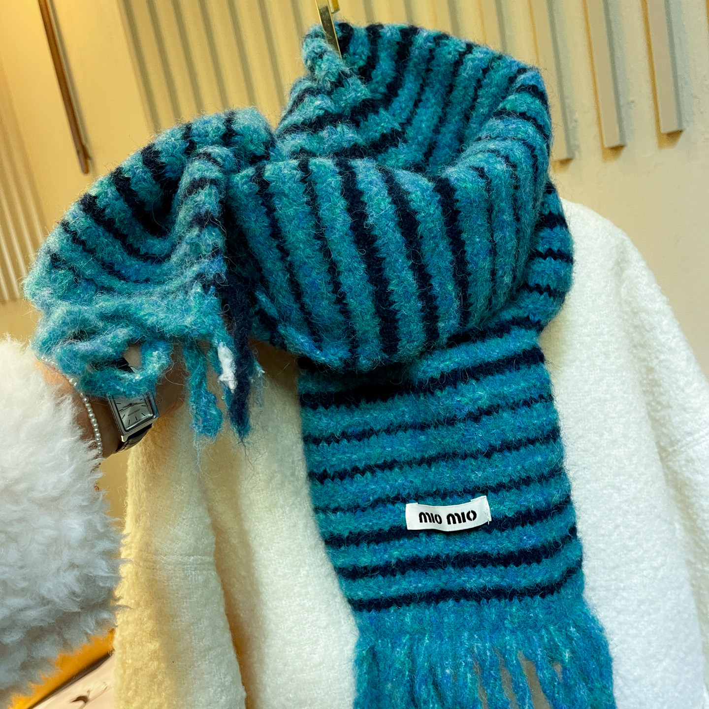 韩国ins氛围感显白蓝色条纹流苏羊毛混纺保暖针织围巾女围脖冬季,服饰配件/皮带/帽子/围巾,围巾/丝巾/披肩,淘宝优惠券,粉丝福利购,淘宝优惠卷