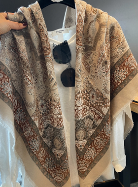 古典佩斯利老钱风棉麻手感围巾女空调房披肩外搭两用旅游防晒方巾