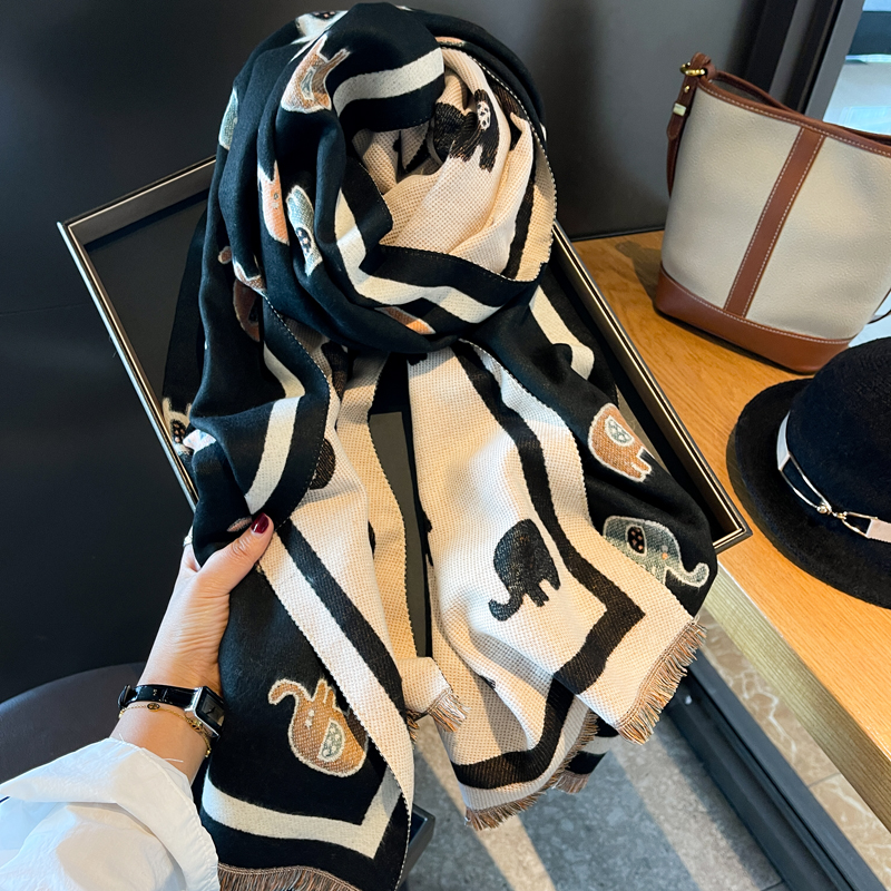 秋冬韩版双面双色小象围巾披肩女