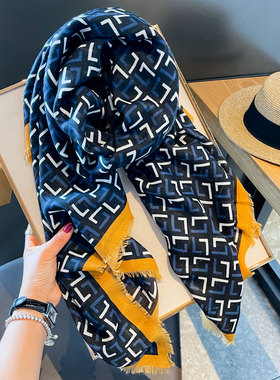 字母韩版围巾女棉麻知性大方巾防晒沙滩巾空调房披肩护颈防风披肩