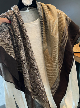 2025春夏季棉麻手感围巾女高级感咖色方巾空调房外搭防晒丝巾披肩