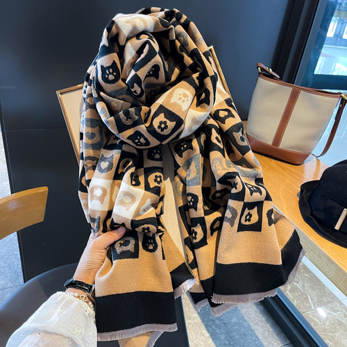 秋冬双面韩版仿羊绒围巾披肩女