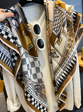 复古穿搭港式风潮气质大方巾女春夏防晒护颈空调房大披肩两用围巾