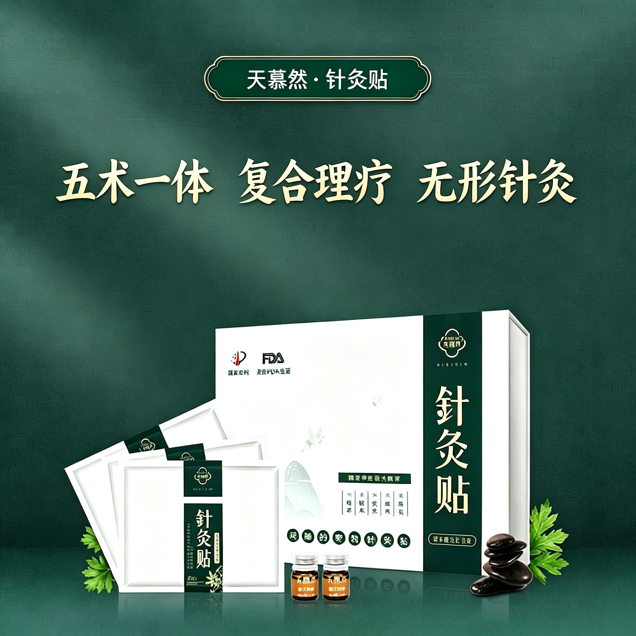 砭石蕲艾草本自发热温感针灸贴