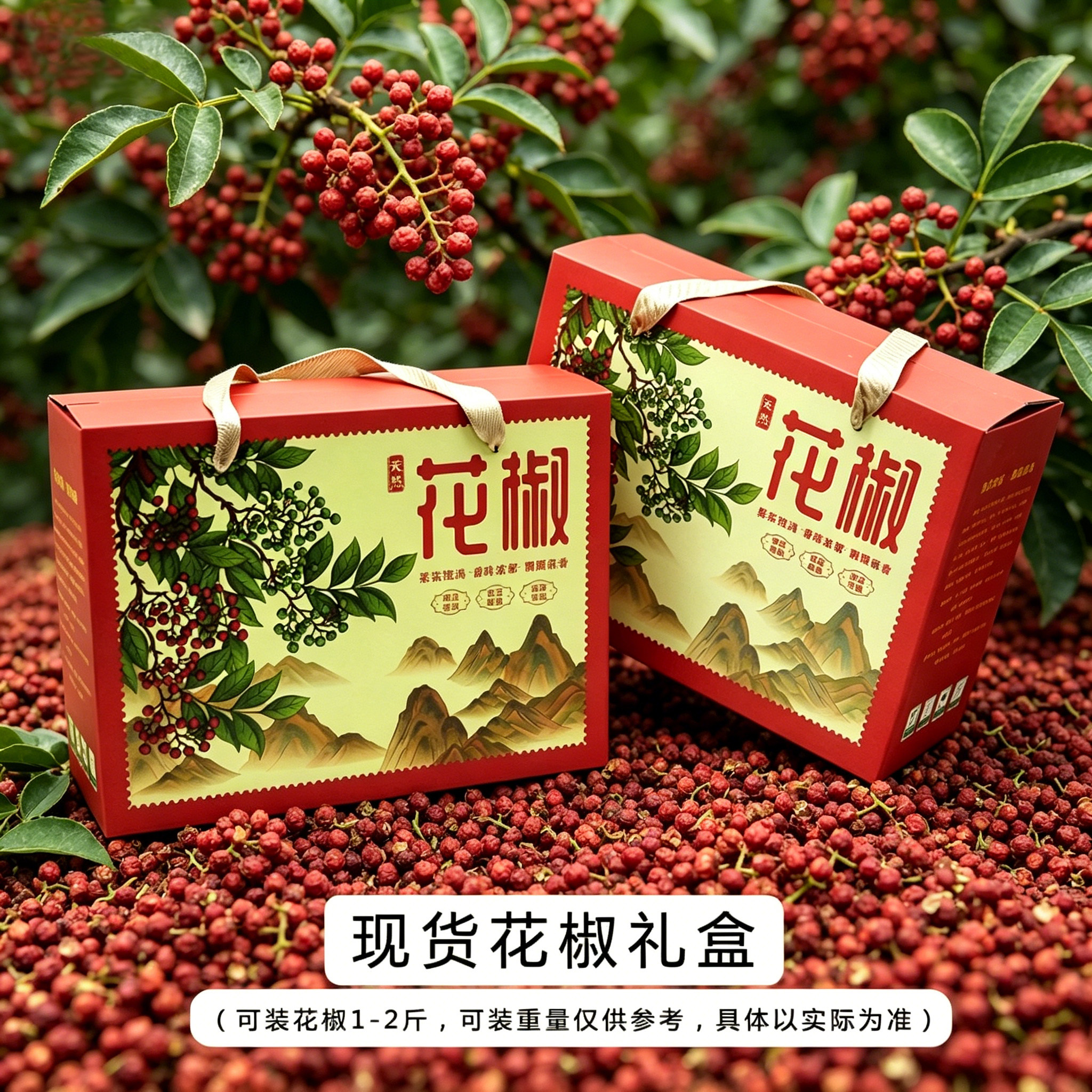 现货红花椒青花椒大红袍包装礼品盒一斤两斤装精美红色高档手提袋
