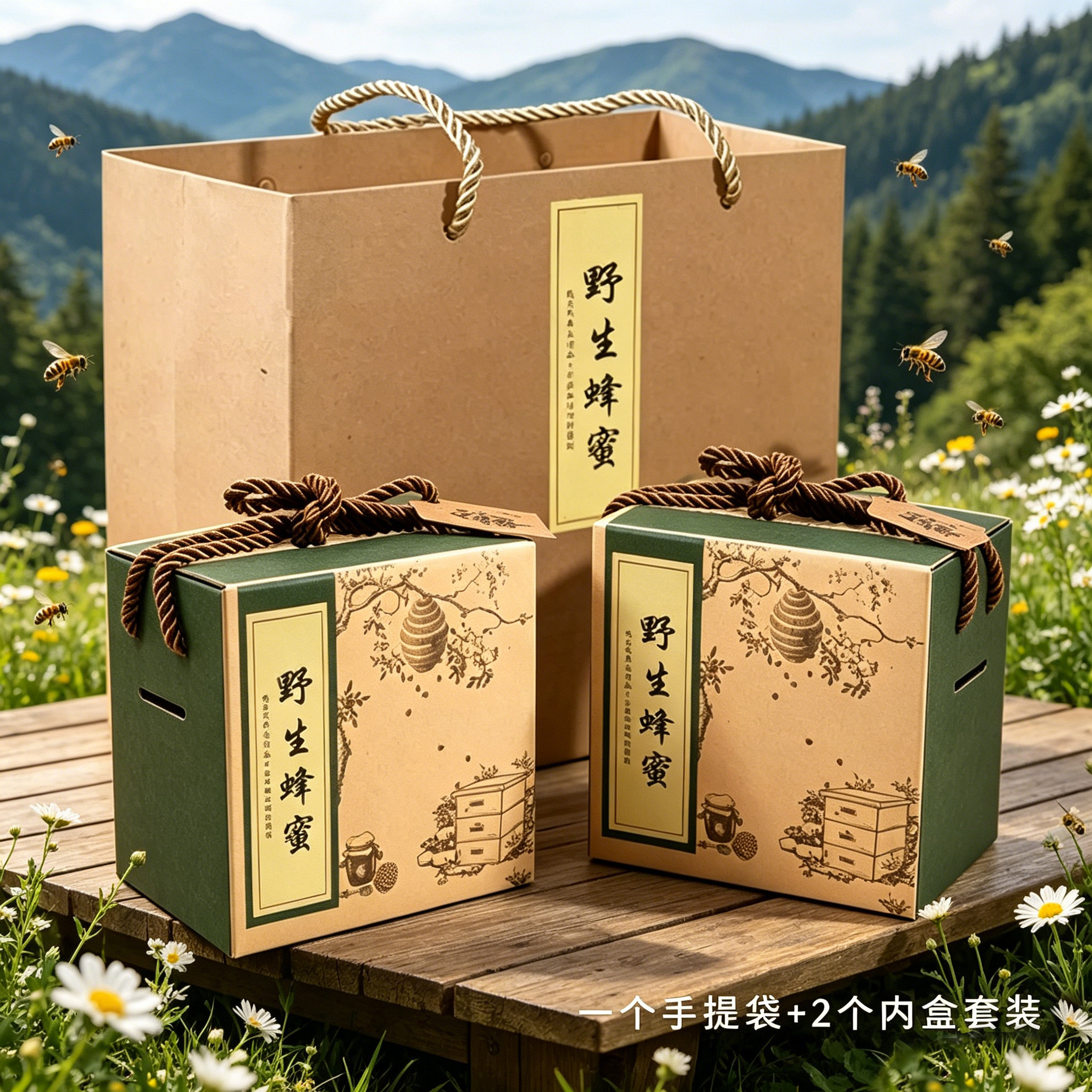土蜂蜜野生蜂蜜自家蜜一斤玻璃瓶包装纸盒礼品盒牛皮纸手提袋定制