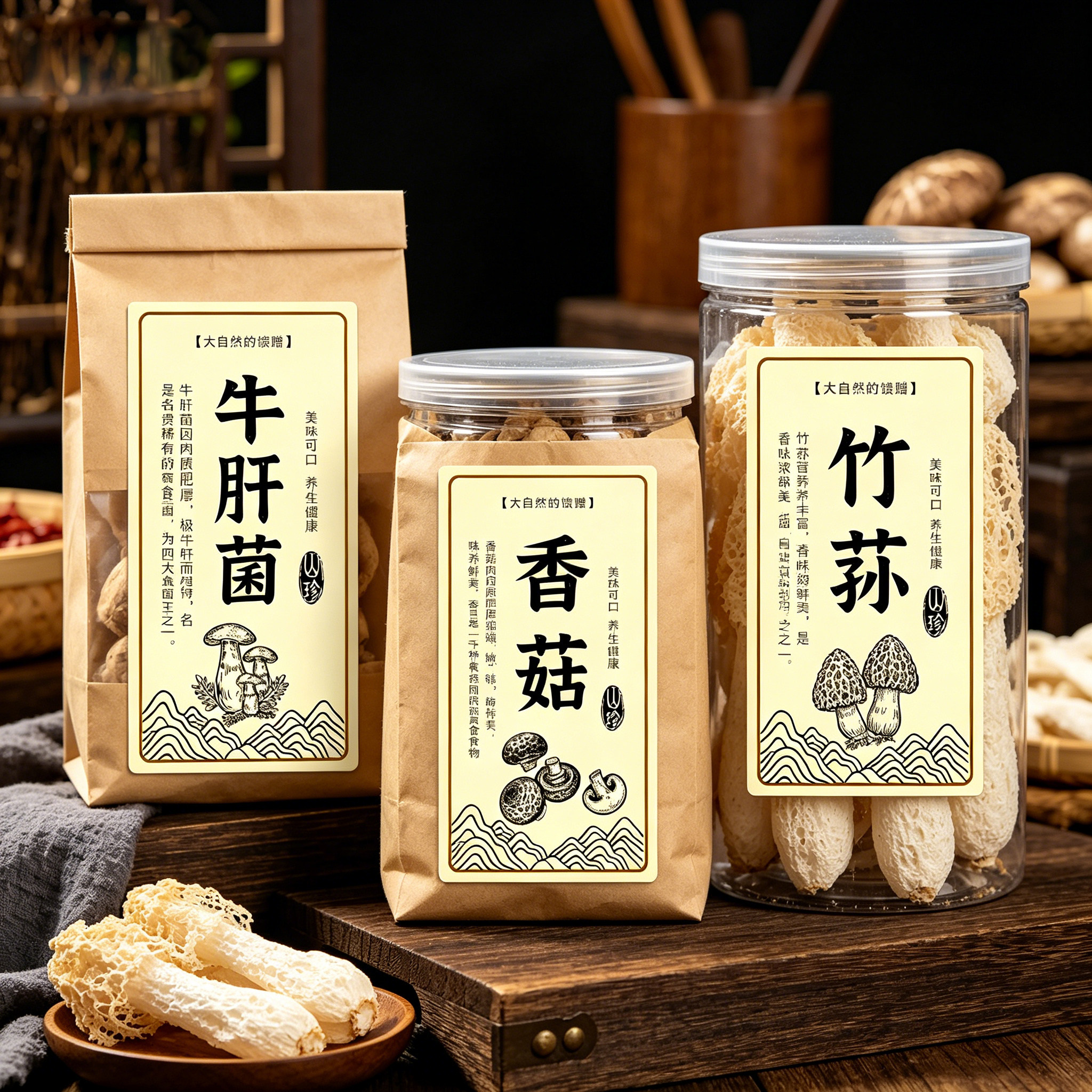 菌菇不干胶贴纸标签米黄色可定制图片