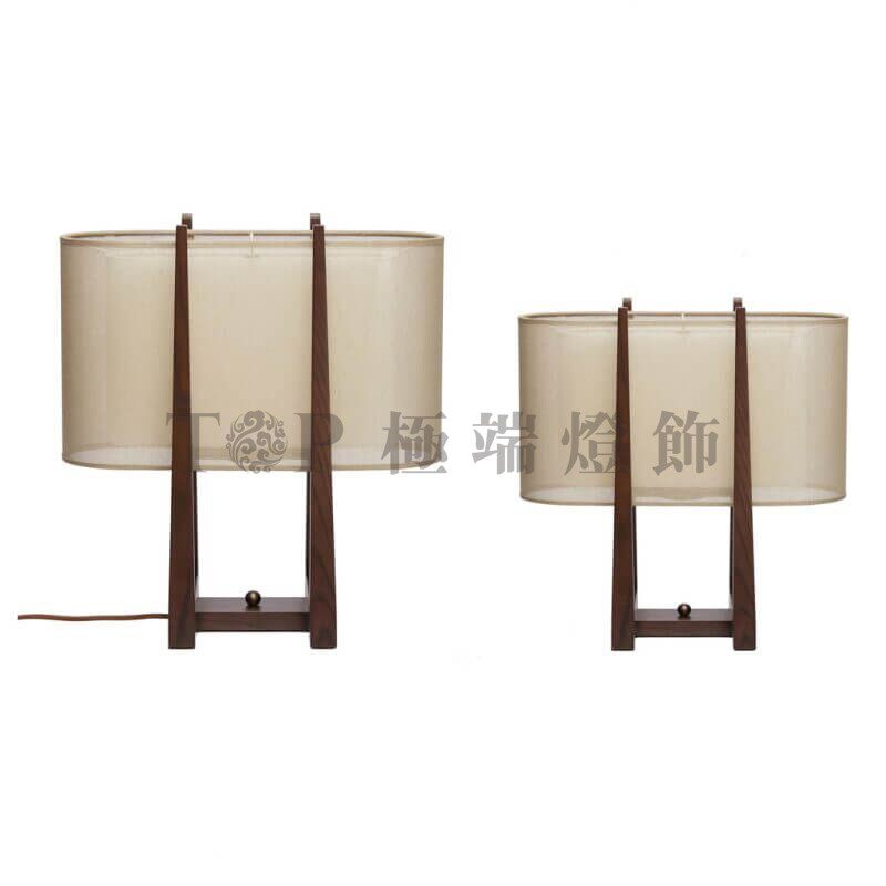 新中式酒店前台装饰灯笼木制椭圆形布艺台灯客厅会所现代异形吊灯