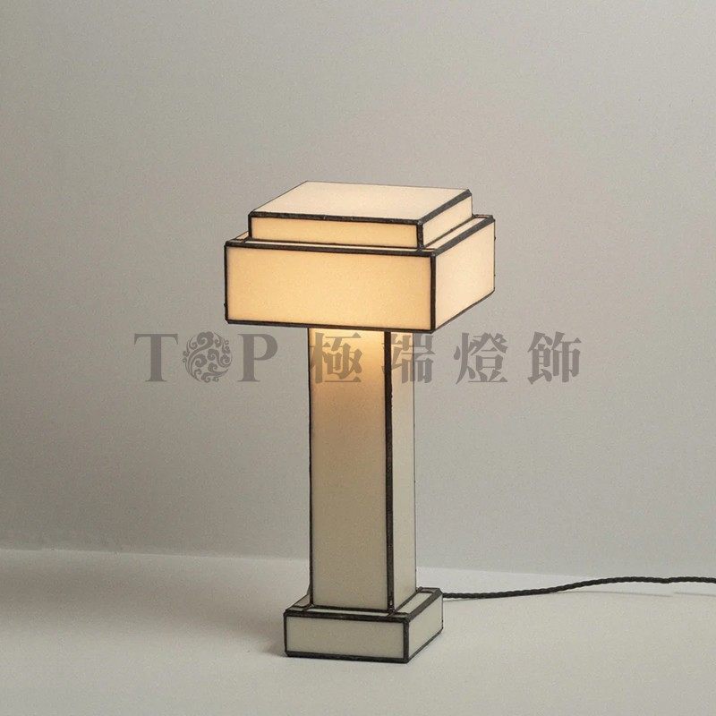现代中式客厅餐厅立方体方形几何台灯 卧室床头灯酒店书房线性灯