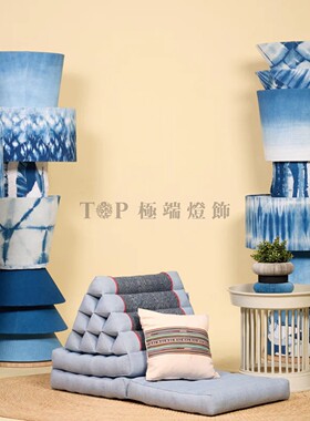 法式靛蓝色多巴胺拼色彩色印花布艺落地灯复古展厅儿童房装饰灯具