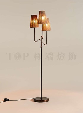 Ellery 雕塑锥形三头落地灯麻绳编织手工复古田园创意装饰民宿灯