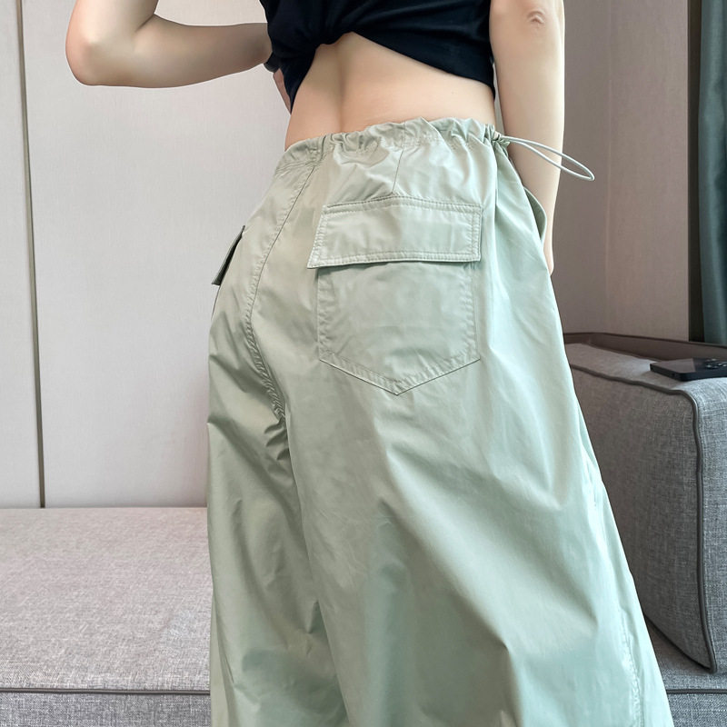 150小个子美式伞兵工装裤女夏季薄款宽松休闲直筒阔腿束脚运动裤