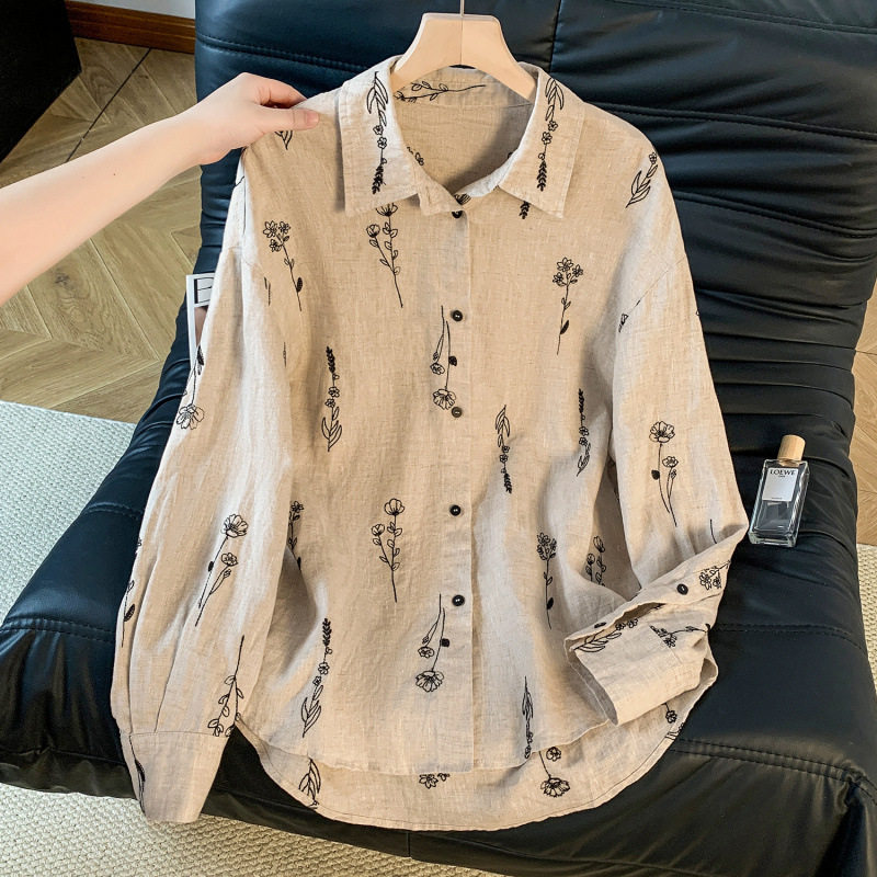 轻奢高级感纯色重工刺绣长袖防晒衬衫女春秋季薄款宽松气质上衣潮