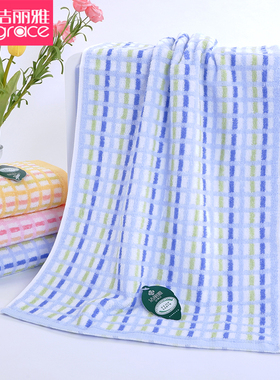 洁丽雅毛巾纯棉洗脸家用全棉成人手巾老款式柔软吸水薄款格子7049