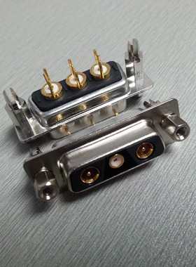 3V3射频同轴焊板母座D-SUB连接器 3芯信号射频插头带鱼叉直插母头