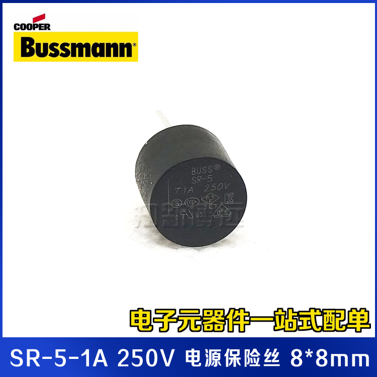 SR-5-1A-AP 进口电源保险丝 T1A250V 慢熔断 8*8mm 塑封圆形 插件