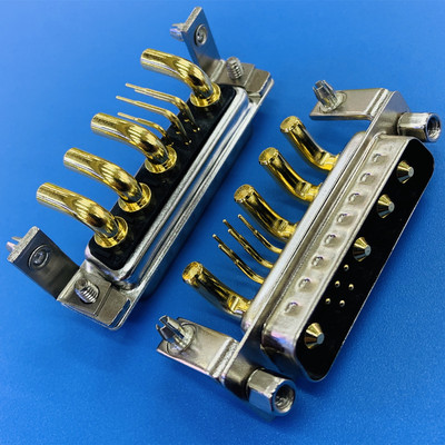 弯脚焊板9W4公头 工业插头DB型5+4针插座 混装大电流D-SUB连接器