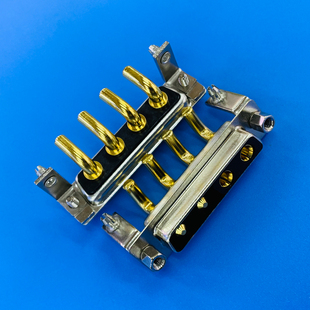 混装大电流D-SUB连接器4V4母头 4芯弯脚焊板式插座重载电源接插件