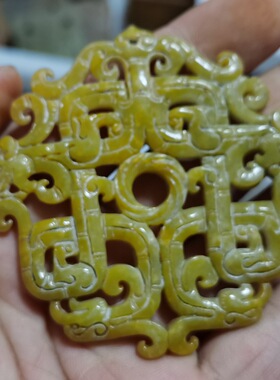玉石原石仿古玉岫玉雕W双面刻花