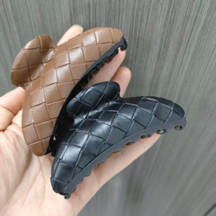 出口原单 仿皮编织纹抓夹后脑勺盘头发卡欧美款半发夹