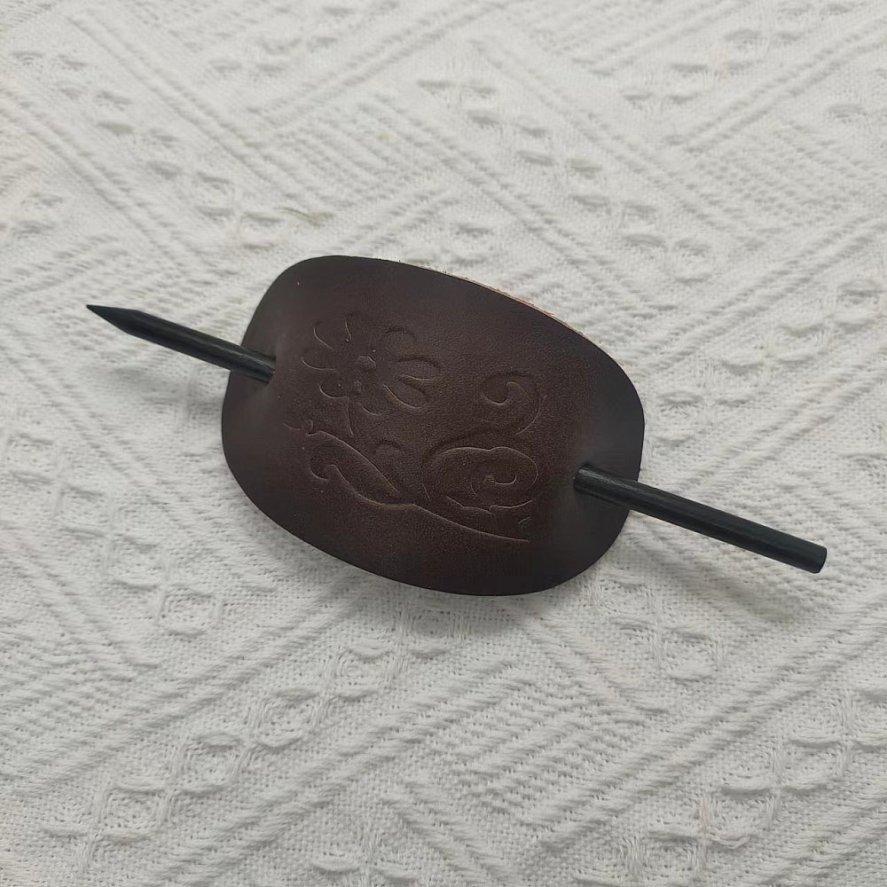 皮雕压纹头层牛皮发簪  古风发叉 盘头发饰