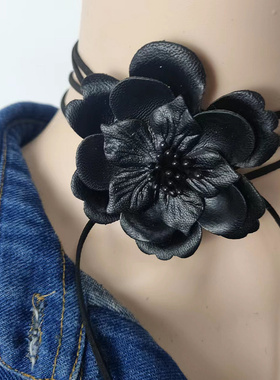 欧美PU皮花超纤绳子颈圈锁骨链