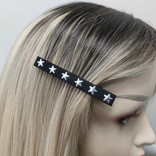 出口原单    超纤皮铆钉五角形鸭夹边夹流海夹