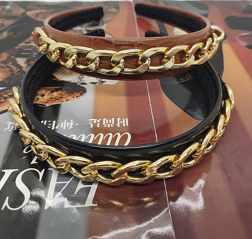 出口欧美  鳄鱼纹金色链条头箍  复古简约气质款 发卡