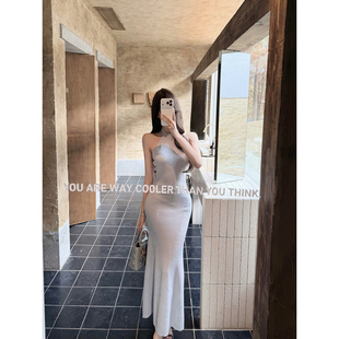 CCZEE 【暮色浮光】挂脖提花连衣裙女高腰修身显瘦气质长款鱼尾裙