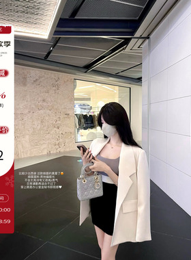 CCZEE 摩登OL 白色缎面西装外套女春季廓形宽松显瘦休闲西服上衣