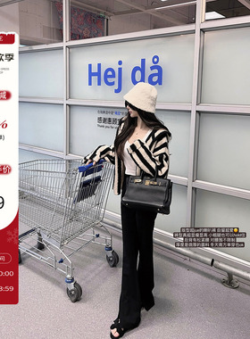 CCZEE 伦萨街头 复古港风黑色开叉喇叭裤女秋高腰直筒显瘦休闲裤