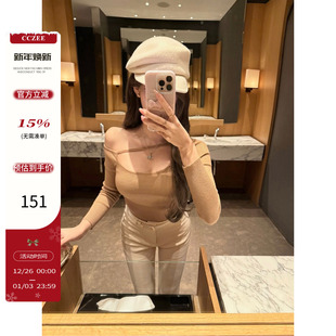 女冬季 露肩镂空针织衫 斜肩设计感显瘦上衣 偷心梦露 CCZEE