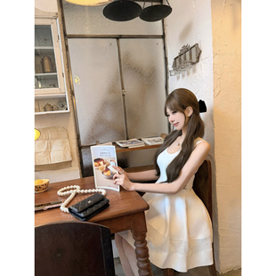 CCZEE 【月光手书】u领针织收腰连衣裙女春季高腰气质a字背带裙