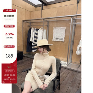 CCZEE 老钱腰带针织高领连衣裙女秋冬收腰包臀短裙 赫本序章