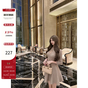 CCZEE 镂空前后两穿连衣裙女秋冬复古收腰显瘦A字群 菲林迷雾