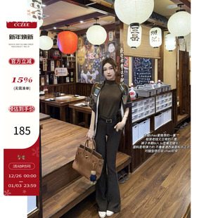 女秋冬百搭高腰显瘦阔腿长裤 弹力腰带喇叭裤 长腿翘楚 CCZEE