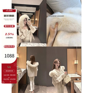 宽松廓形外套 连帽狐狸毛双面呢大衣女冬季 CCZEE 巴尔蒙特夜宴